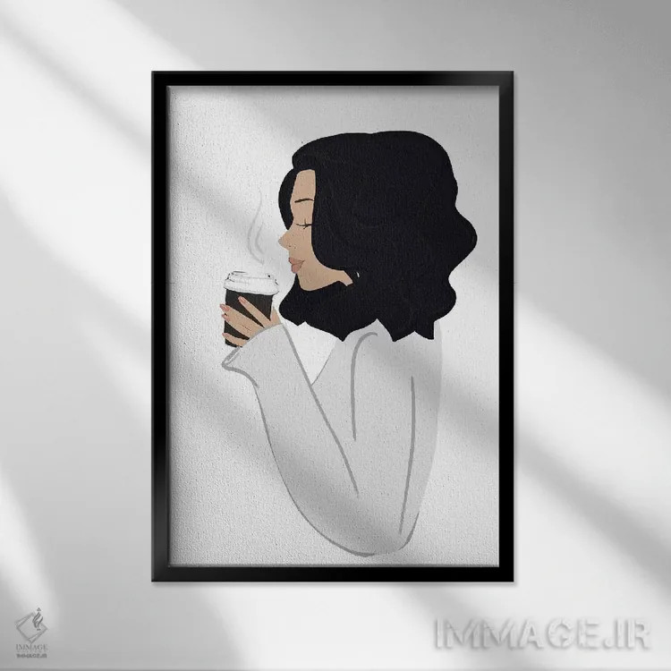 تابلو دکوراتیو Light-skinned, Black Hair,استراحت قهوه، پوست روشن، موهای مشکی اثر سابینا فن - نمای قابدار مشکی