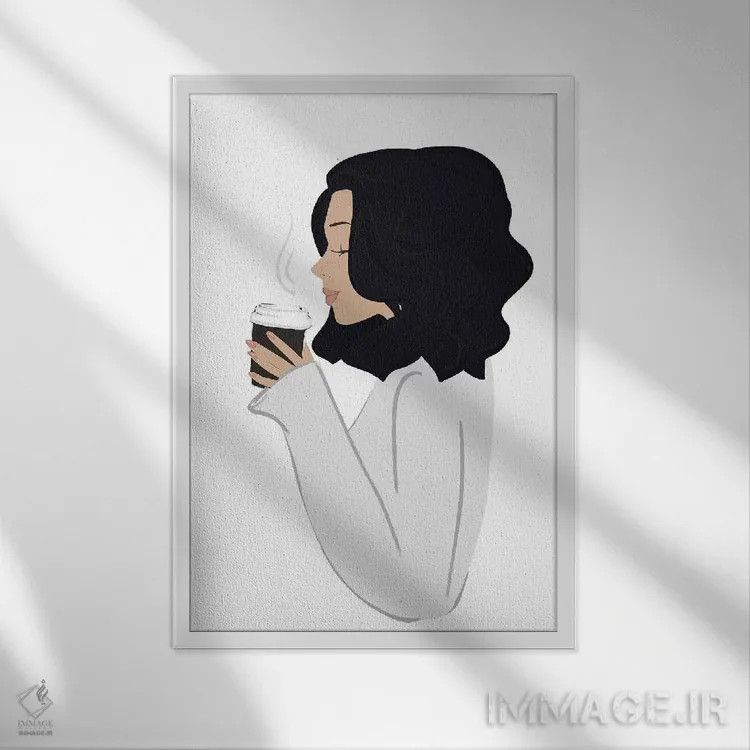 تابلو دکوراتیو Light-skinned, Black Hair,استراحت قهوه، پوست روشن، موهای مشکی اثر سابینا فن - نمای قابدار سفید