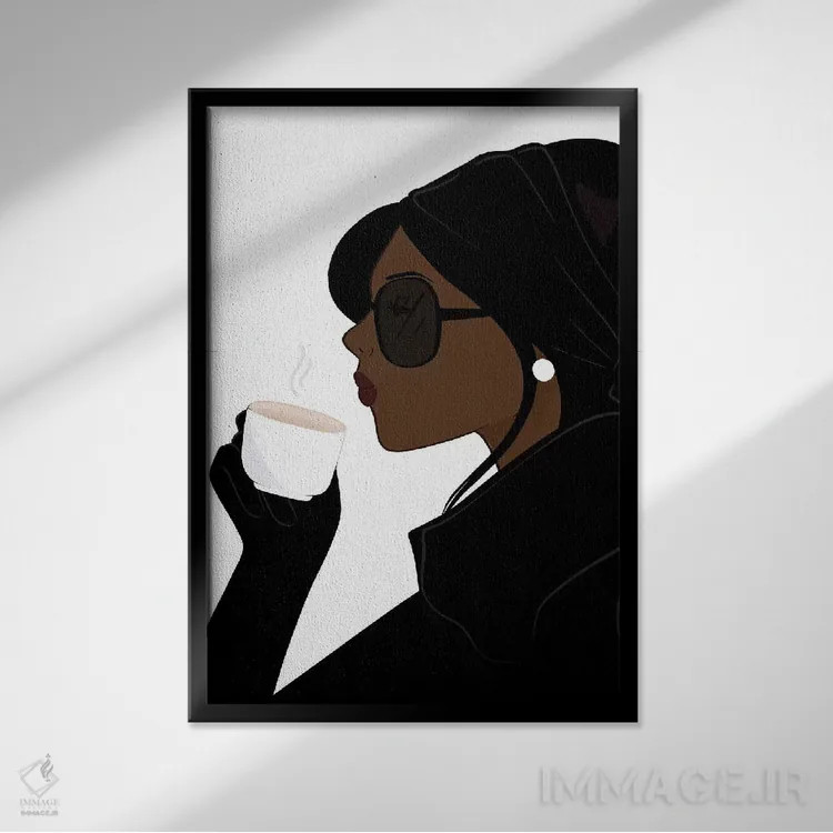 تابلو دکوراتیو Dark-Skinned, Black Hair,شیک اسپرسو، پوست تیره، موهای مشکی اثر سابینا فن - نمای قابدار مشکی