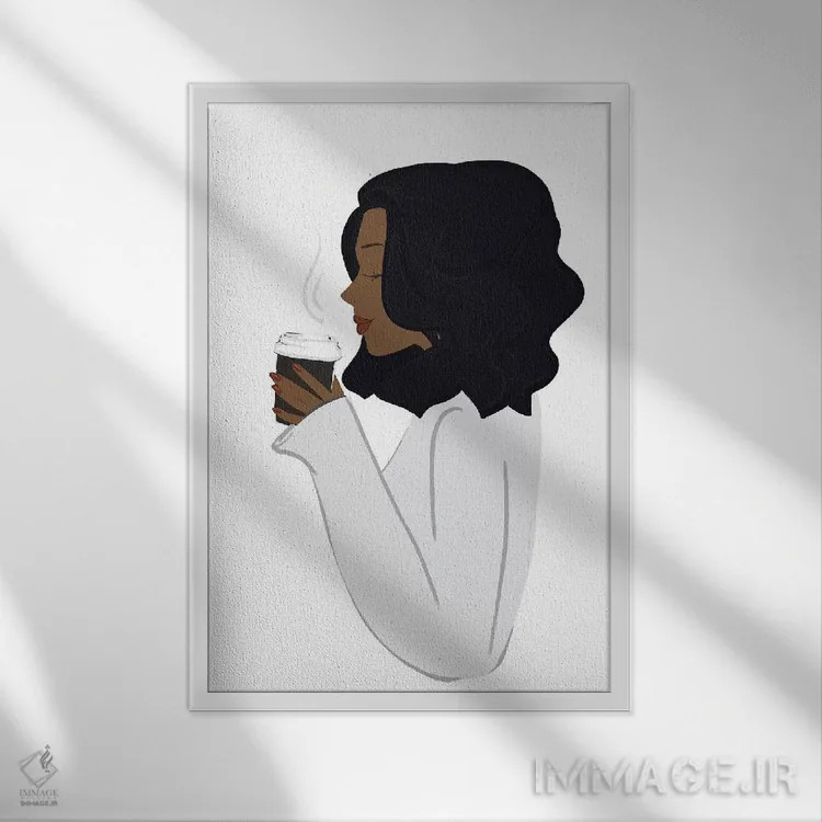 تابلو دکوراتیو Dark-Skinned, Black Hair,استراحت قهوه، پوست تیره، موهای مشکی اثر سابینا فن - نمای قابدار سفید