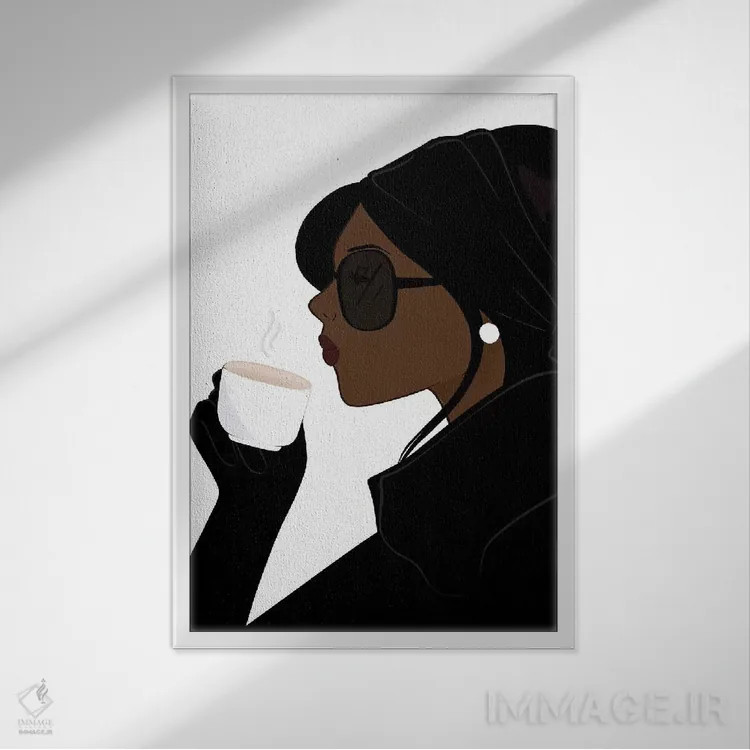 تابلو دکوراتیو Dark-Skinned, Black Hair,شیک اسپرسو، پوست تیره، موهای مشکی اثر سابینا فن - نمای قابدار سفید