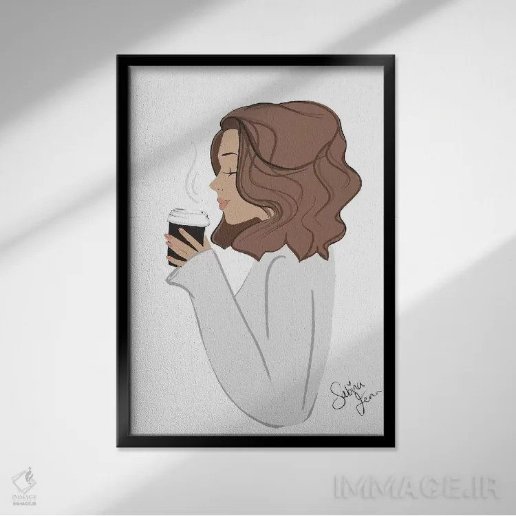 تابلو دکوراتیو Light-Skinned, Brunette Hair,استراحت قهوه، پوست روشن، موهای ق… اثر سابینا فن - نمای قابدار مشکی