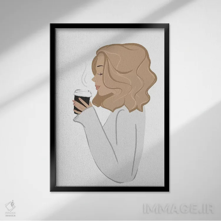 تابلو دکوراتیو Light-Skinned, Blonde Hair,استراحت قهوه، پوست روشن، موهای بلو… اثر سابینا فن - نمای قابدار مشکی