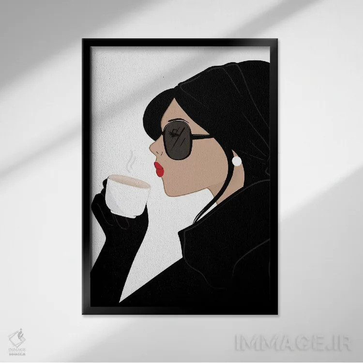 تابلو دکوراتیو Light-Skinned, Black Hair,شیک اسپرسو، پوست روشن، موهای مشکی اثر سابینا فن - نمای قابدار مشکی