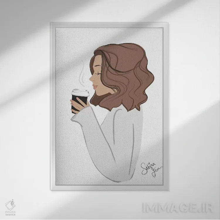 تابلو دکوراتیو Light-Skinned, Brunette Hair,استراحت قهوه، پوست روشن، موهای ق… اثر سابینا فن - نمای قابدار سفید