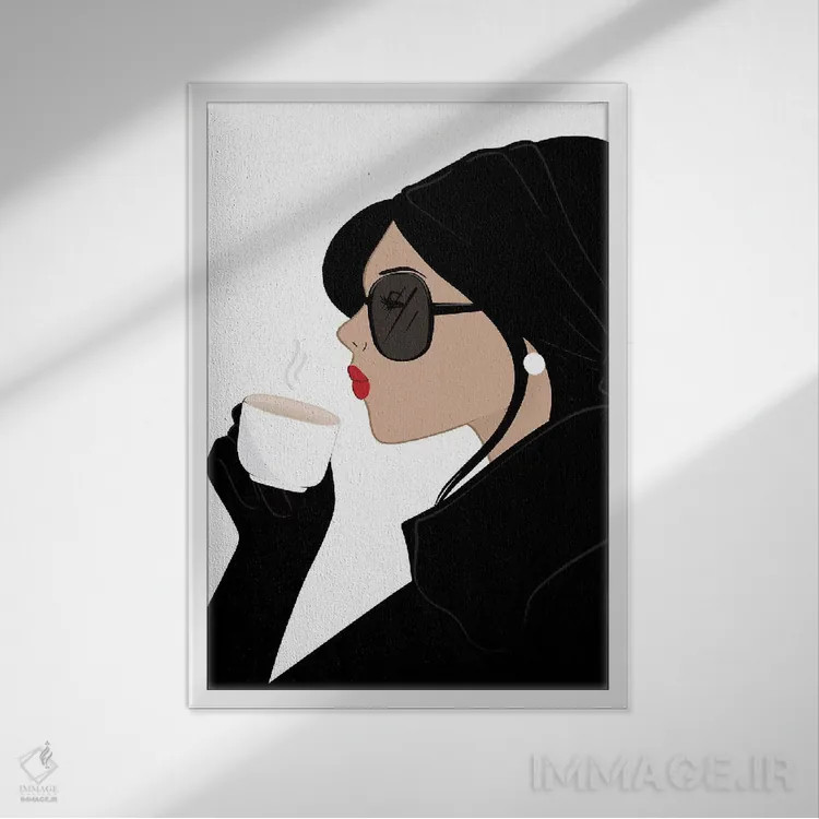 تابلو دکوراتیو Light-Skinned, Black Hair,شیک اسپرسو، پوست روشن، موهای مشکی اثر سابینا فن - نمای قابدار سفید