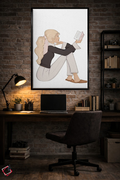 تابلو دکوراتیو Light-Skinned, Blonde Hair,شیک کتاب خوان، پوست روشن، موی بلون… اثر سابینا فن - D5B