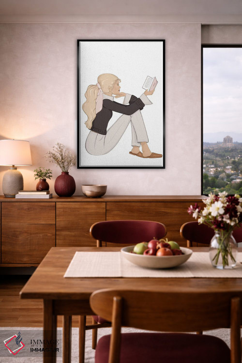 تابلو دکوراتیو Light-Skinned, Blonde Hair,شیک کتاب خوان، پوست روشن، موی بلون… اثر سابینا فن - D6B