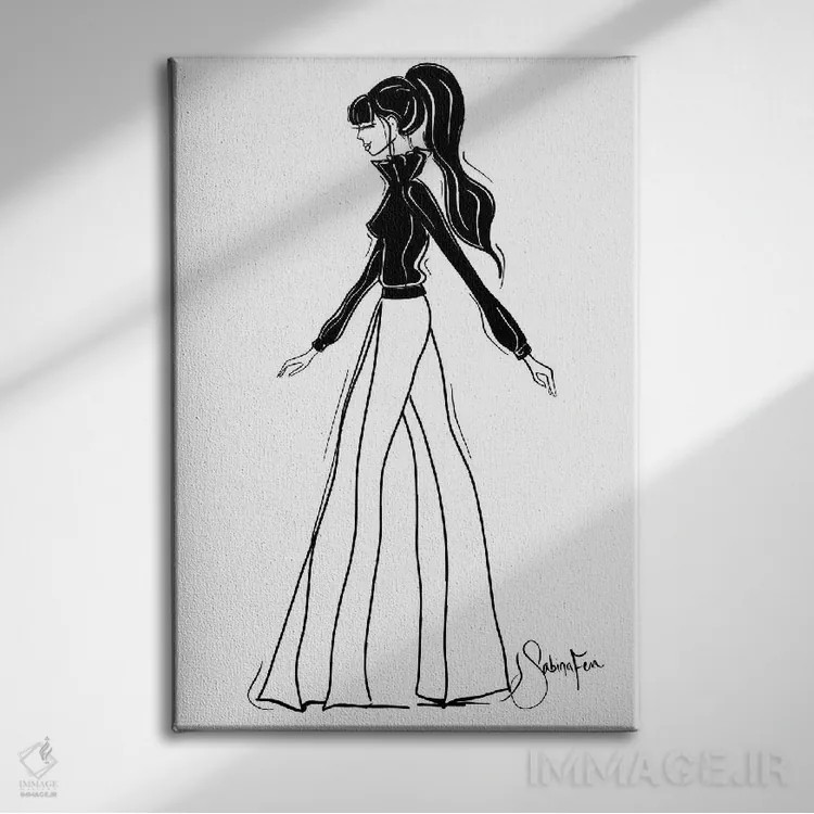 تابلو دکوراتیو شیک شلوار پاچه گشاد اثر سابینا فن - نمای روبهرو روی دیوار