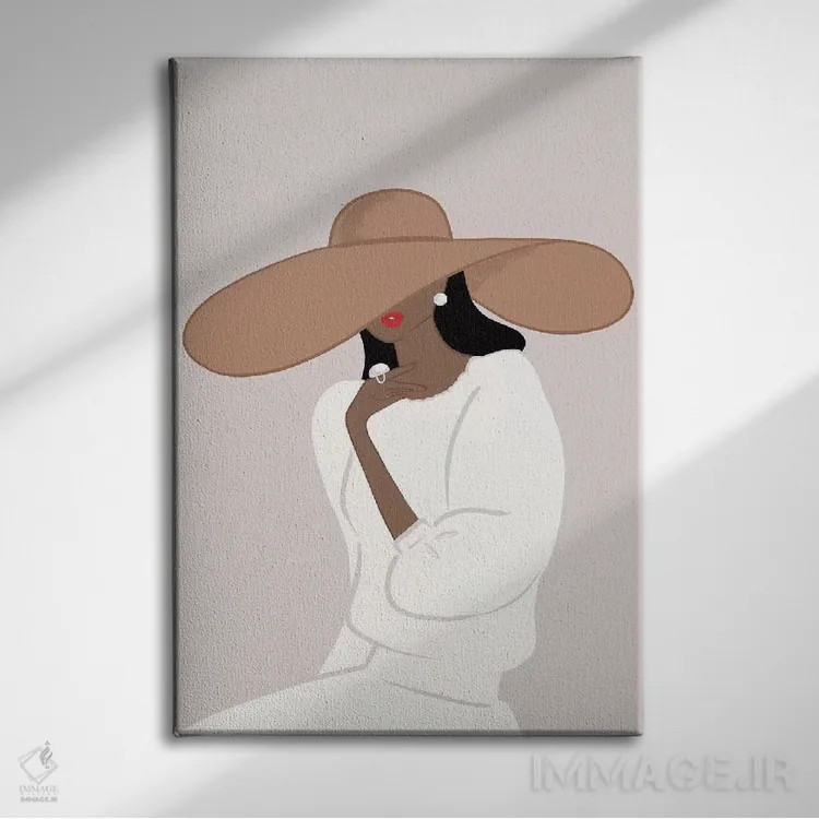 تابلو دکوراتیو Dark-Skinned, Black Hair,کلاه لبه دار، پوست تیره، موهای مشکی اثر سابینا فن - نمای روبهرو روی دیوار