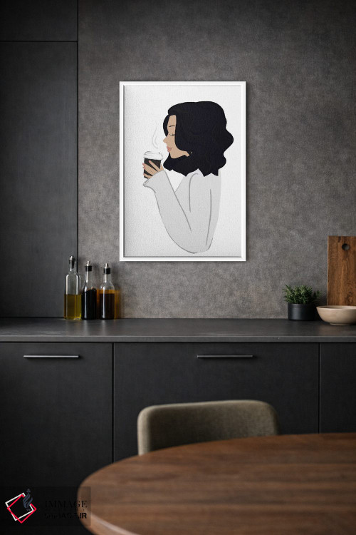 تابلو دکوراتیو Light-skinned, Black Hair,استراحت قهوه، پوست روشن، موهای مشکی اثر سابینا فن - D1W