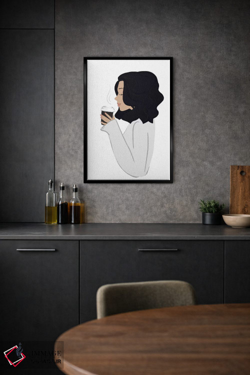 تابلو دکوراتیو Light-skinned, Black Hair,استراحت قهوه، پوست روشن، موهای مشکی اثر سابینا فن - D2B