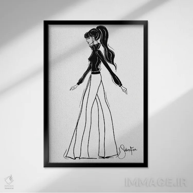 تابلو دکوراتیو شیک شلوار پاچه گشاد اثر سابینا فن - نمای قابدار مشکی
