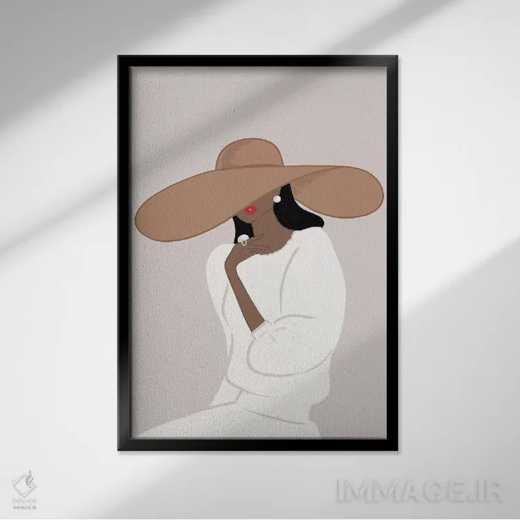 تابلو دکوراتیو Dark-Skinned, Black Hair,کلاه لبه دار، پوست تیره، موهای مشکی اثر سابینا فن - نمای قابدار مشکی