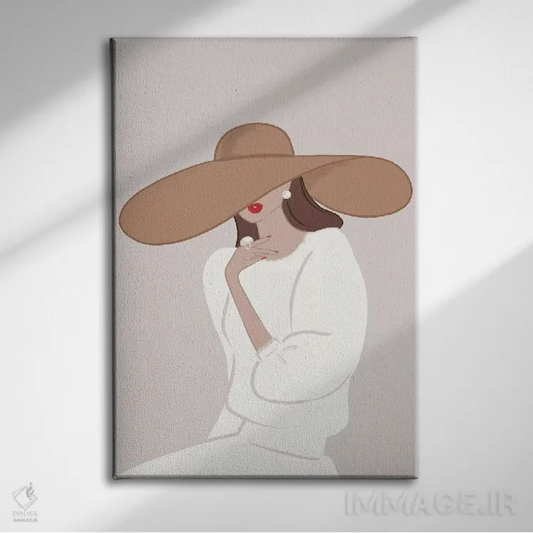 تابلو دکوراتیو کلاه لبه دار، پوست روشن، موهای قهوه ای اثر سابینا فن - نمای روبهرو روی دیوار