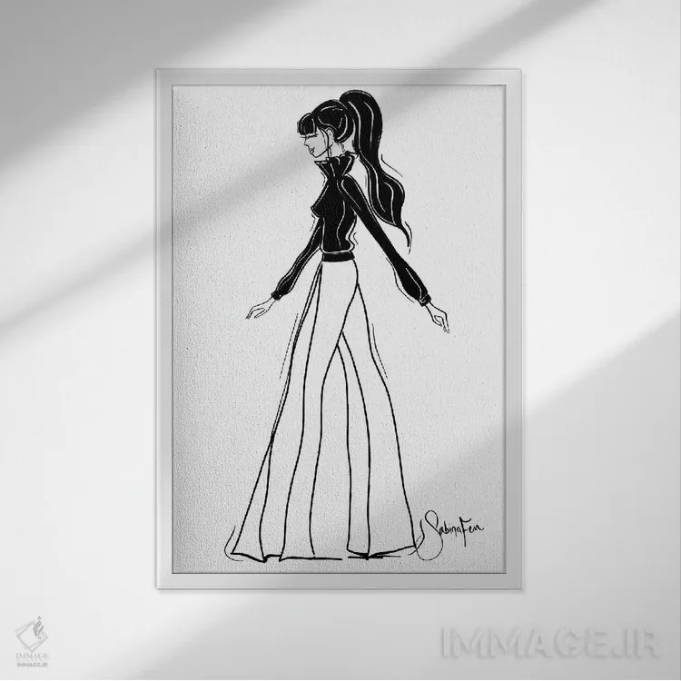 تابلو دکوراتیو شیک شلوار پاچه گشاد اثر سابینا فن - نمای قابدار سفید