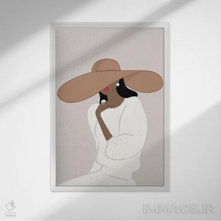 تابلو دکوراتیو Dark-Skinned, Black Hair,کلاه لبه دار، پوست تیره، موهای مشکی اثر سابینا فن - نمای قابدار سفید