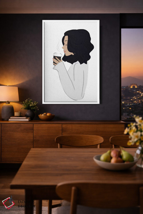 تابلو دکوراتیو Light-skinned, Black Hair,استراحت قهوه، پوست روشن، موهای مشکی اثر سابینا فن - D4W