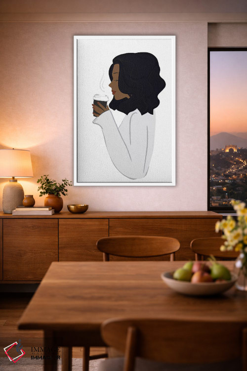 تابلو دکوراتیو Dark-Skinned, Black Hair,استراحت قهوه، پوست تیره، موهای مشکی اثر سابینا فن - D2W