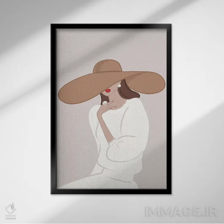 تابلو دکوراتیو کلاه لبه دار، پوست روشن، موهای قهوه ای اثر سابینا فن - نمای قابدار مشکی