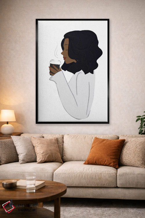 تابلو دکوراتیو Dark-Skinned, Black Hair,استراحت قهوه، پوست تیره، موهای مشکی اثر سابینا فن - D3B