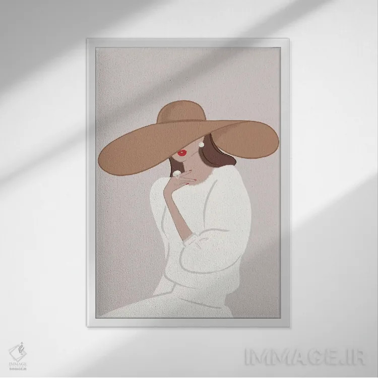 تابلو دکوراتیو کلاه لبه دار، پوست روشن، موهای قهوه ای اثر سابینا فن - نمای قابدار سفید