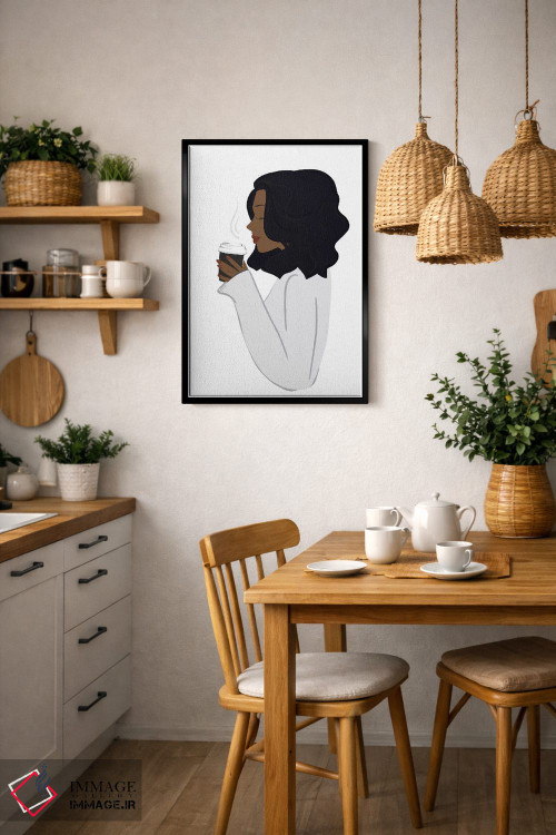 تابلو دکوراتیو Dark-Skinned, Black Hair,استراحت قهوه، پوست تیره، موهای مشکی اثر سابینا فن - D5B