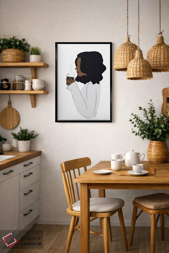 تابلو دکوراتیو Dark-Skinned, Black Hair,استراحت قهوه، پوست تیره، موهای مشکی اثر سابینا فن - D5B