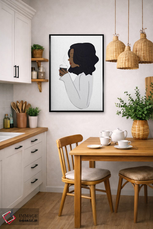تابلو دکوراتیو Dark-Skinned, Black Hair,استراحت قهوه، پوست تیره، موهای مشکی اثر سابینا فن - D6B