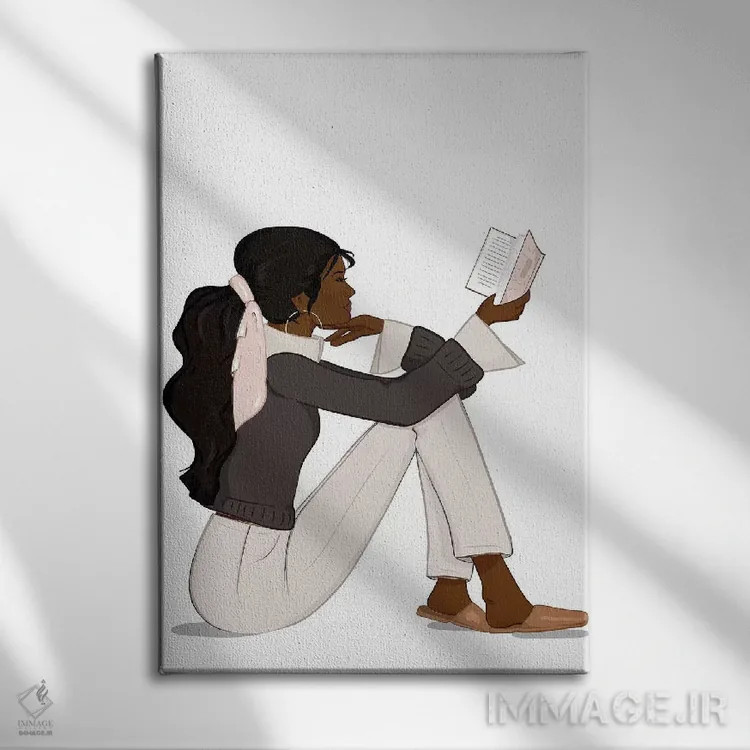 تابلو دکوراتیو Dark-Skinned, Black Hair,شیک عاشق کتاب، پوست تیره، موهای مشکی اثر سابینا فن - نمای روبهرو روی دیوار