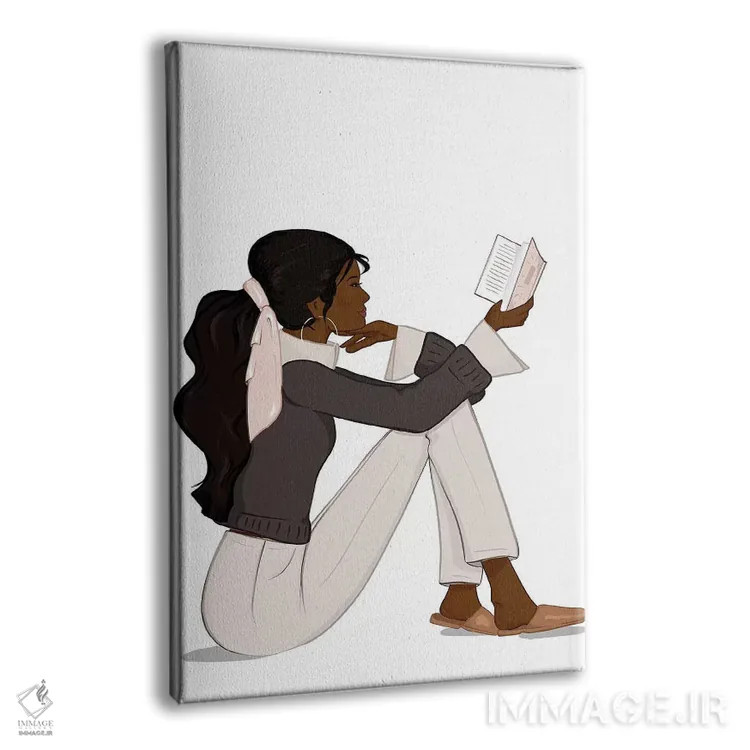 تابلو دکوراتیو Dark-Skinned, Black Hair,شیک عاشق کتاب، پوست تیره، موهای مشکی اثر سابینا فن - نمای پرسپکتیو محصول