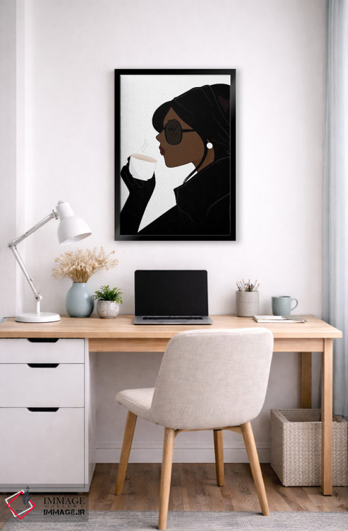 تابلو دکوراتیو Dark-Skinned, Black Hair,شیک اسپرسو، پوست تیره، موهای مشکی اثر سابینا فن - D6B