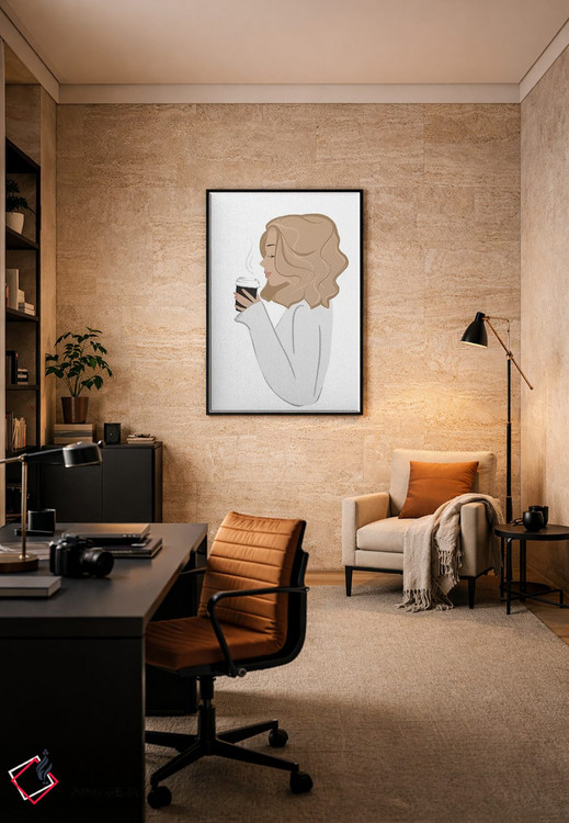 تابلو دکوراتیو Light-Skinned, Blonde Hair,استراحت قهوه، پوست روشن، موهای بلو… اثر سابینا فن - D6B