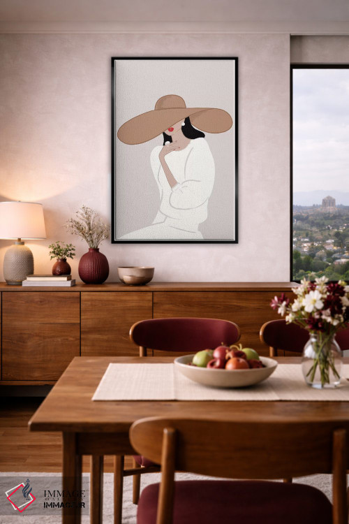 تابلو دکوراتیو Light-Skinned, Black Hair,کلاه لبه دار، پوست روشن، موهای مشکی اثر سابینا فن - D5B