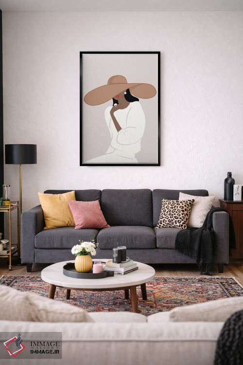 تابلو دکوراتیو Dark-Skinned, Black Hair,کلاه لبه دار، پوست تیره، موهای مشکی اثر سابینا فن - D3B