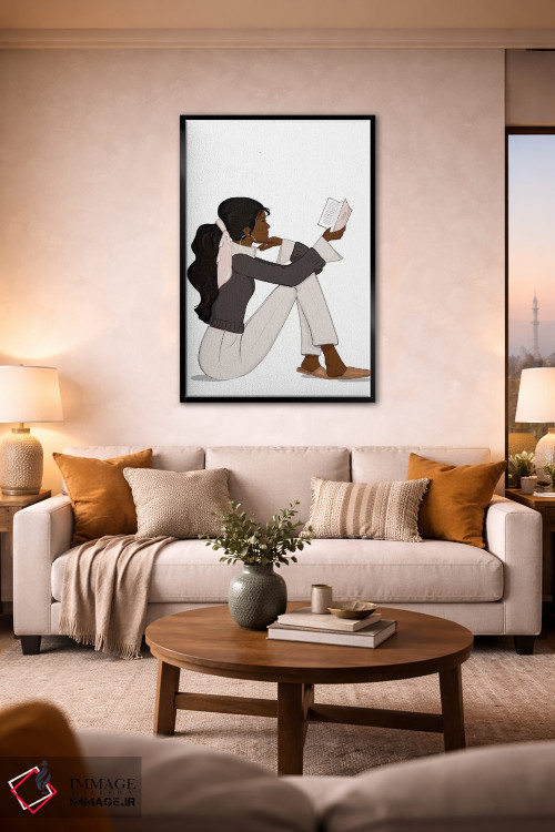 تابلو دکوراتیو Dark-Skinned, Black Hair,شیک عاشق کتاب، پوست تیره، موهای مشکی اثر سابینا فن - D2B