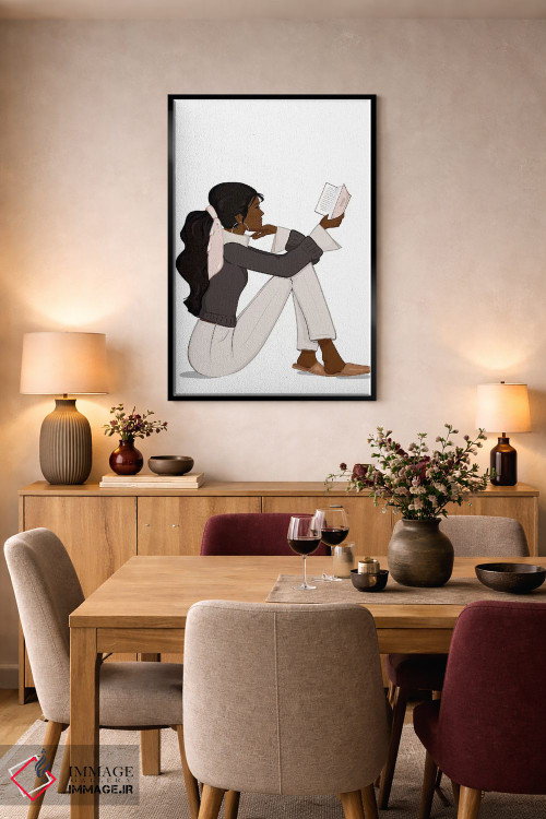 تابلو دکوراتیو Dark-Skinned, Black Hair,شیک عاشق کتاب، پوست تیره، موهای مشکی اثر سابینا فن - D3B