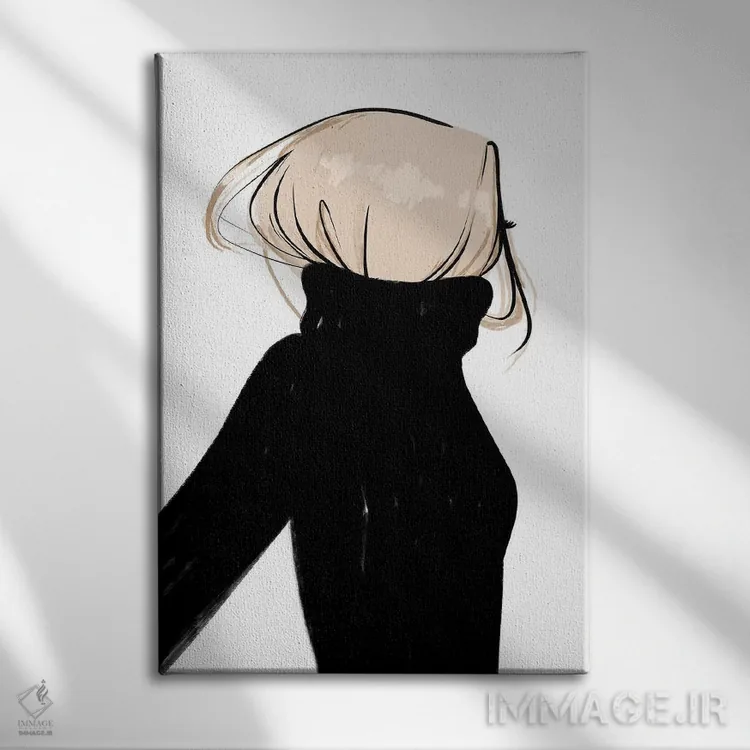 تابلو دکوراتیو یقه اسکی، موی بلوند نامرتب اثر سابینا فن - نمای روبهرو روی دیوار