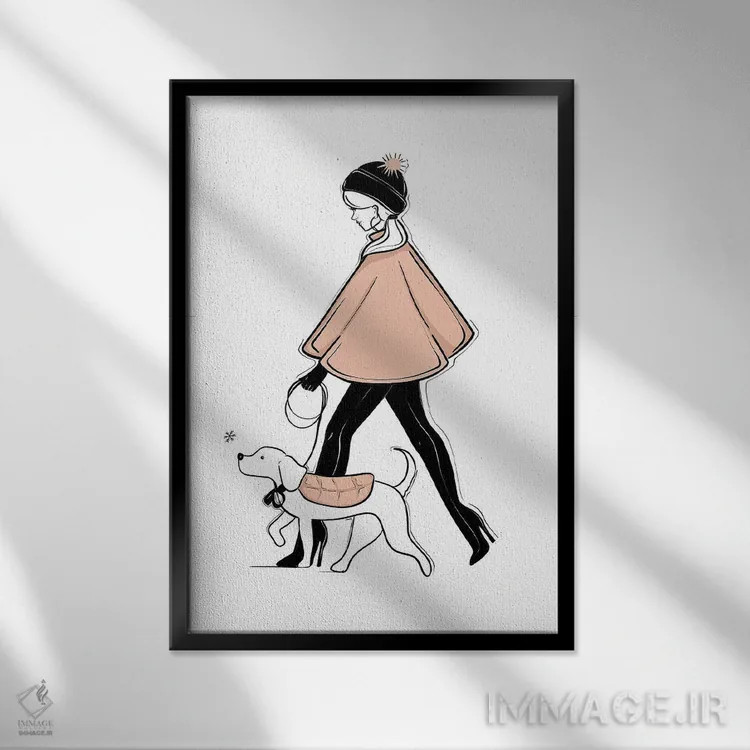 تابلو دکوراتیو قدم زنی زمستانی اثر سابینا فن - نمای قابدار مشکی