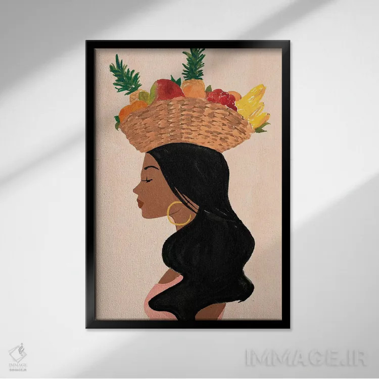 تابلو مینیمال سبد میوه والنتینا اثر سابینا فن - نمای قابدار مشکی