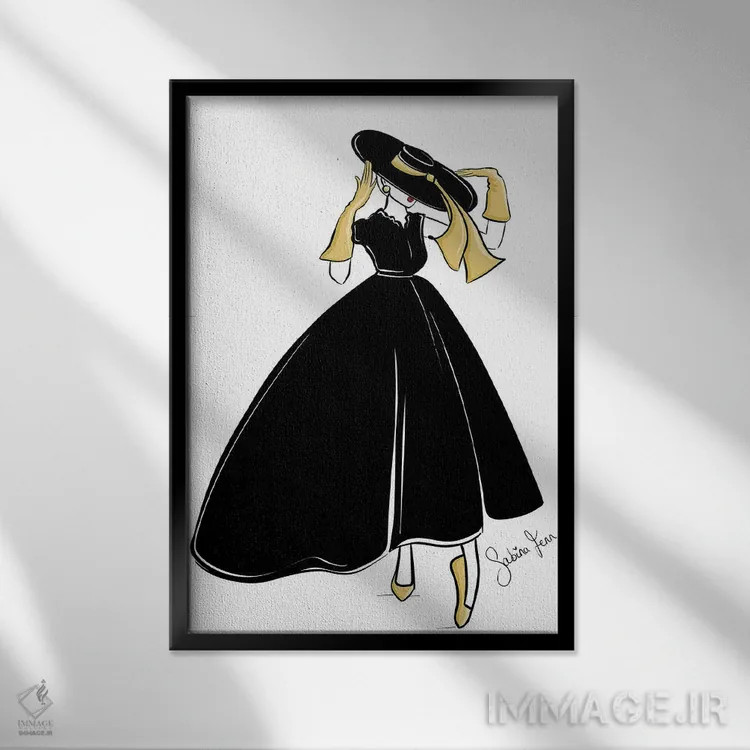 تابلو دکوراتیو الهام گرفته از دیور قدیمی اثر سابینا فن - نمای قابدار مشکی