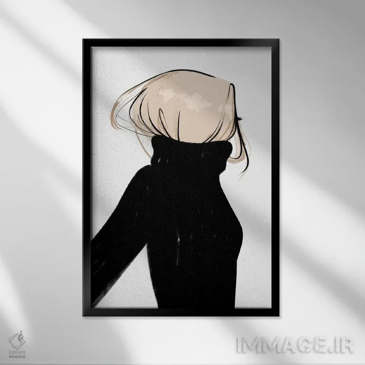 تابلو دکوراتیو یقه اسکی، موی بلوند نامرتب اثر سابینا فن - نمای قابدار مشکی