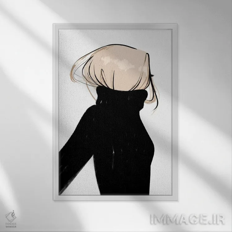 تابلو دکوراتیو یقه اسکی، موی بلوند نامرتب اثر سابینا فن - نمای قابدار سفید