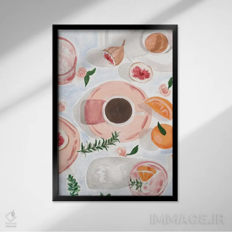 تابلو دکوراتیو طبیعت بی جان با قهوه اثر سابینا فن - نمای قابدار مشکی