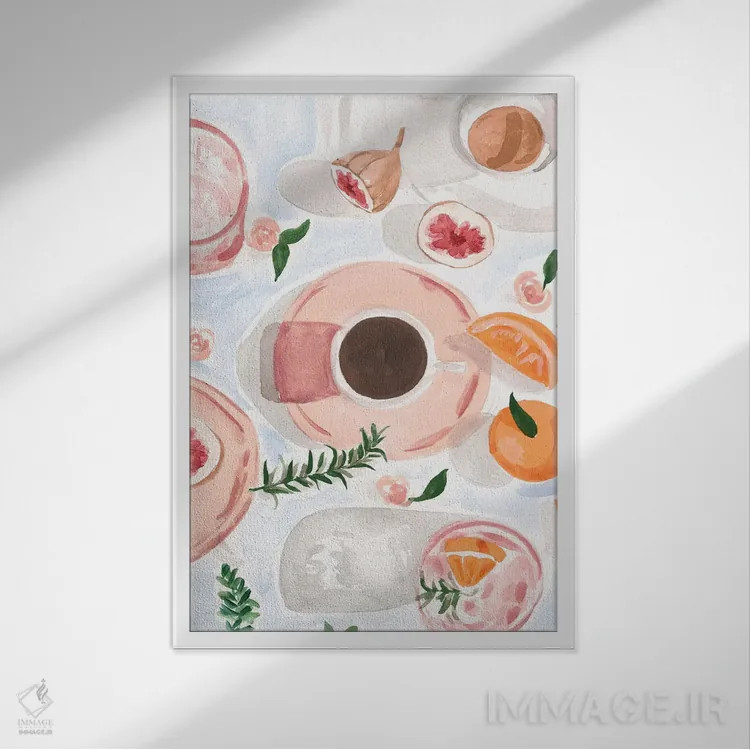 تابلو دکوراتیو طبیعت بی جان با قهوه اثر سابینا فن - نمای قابدار سفید