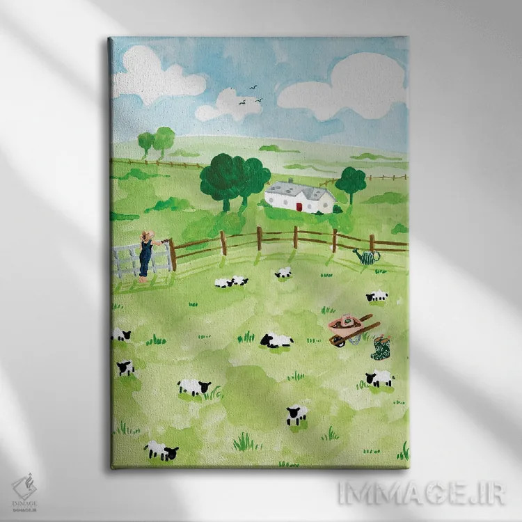 تابلو دکوراتیو مزرعه گوسفند اثر سابینا فن - نمای روبهرو روی دیوار