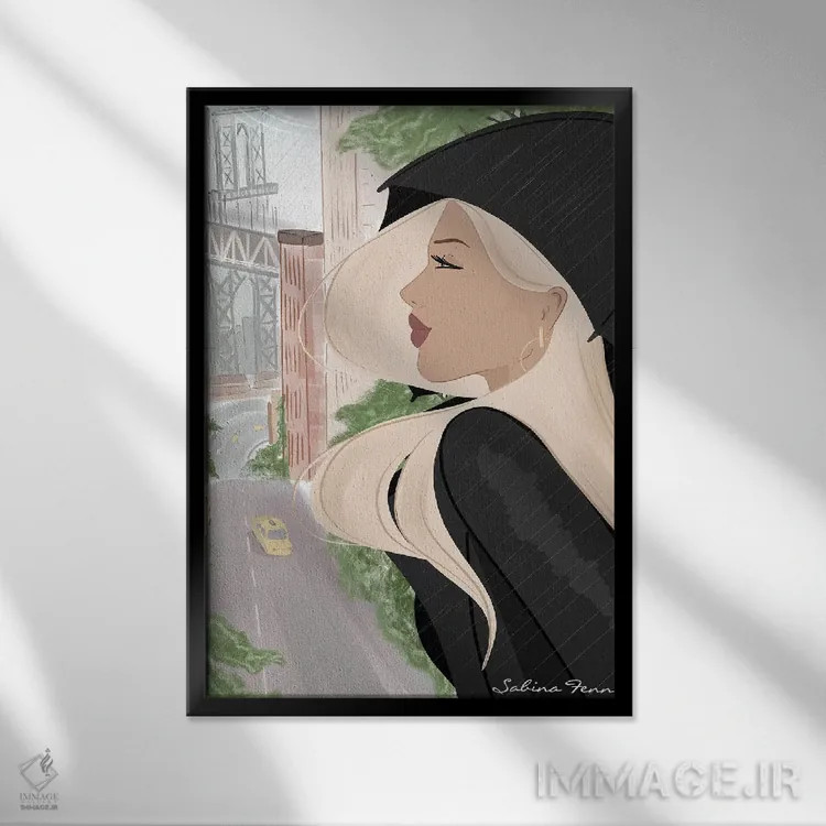 تابلو دکوراتیو روز بارانی در نیویورک اثر سابینا فن - نمای قابدار مشکی