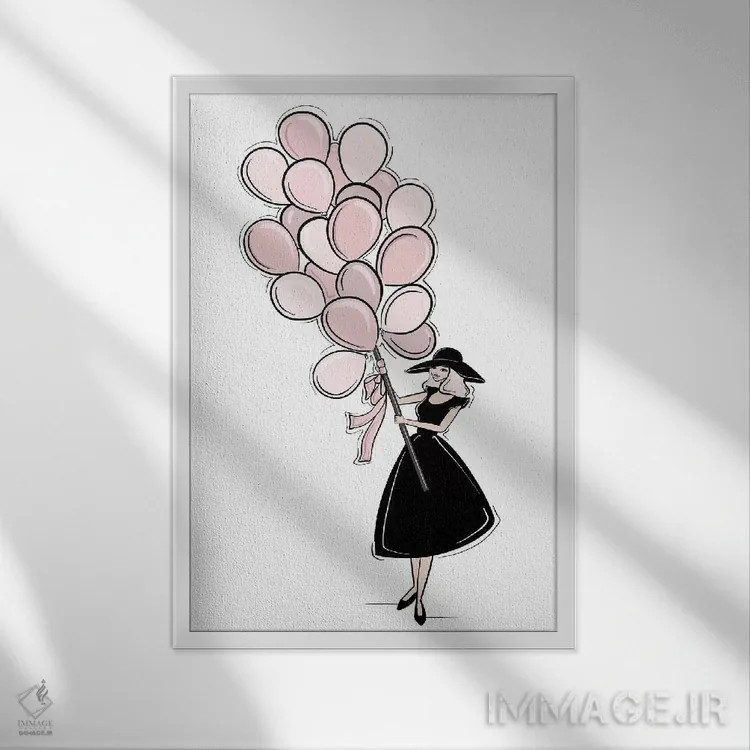 تابلو دکوراتیو بادکنک های صورتی اثر سابینا فن - نمای قابدار سفید