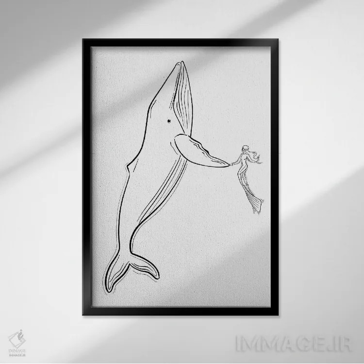 تابلو دکوراتیو نهنگ ها را نجات دهید اثر سابینا فن - نمای قابدار مشکی