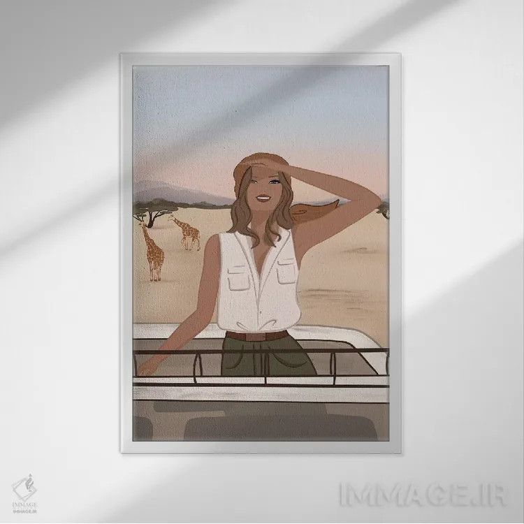 تابلو دکوراتیو Tanned, Brunette Hair,شیک سافاری، برنزه، موهای قهوه ای اثر سابینا فن - نمای قابدار سفید